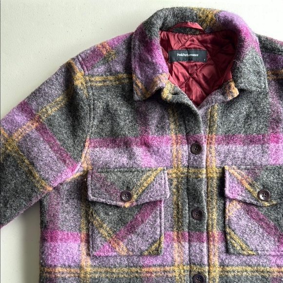Peak Performance Plaid Gray, Pink, Purple Kelly Shirt Jacket Wool Shacket - Picture 3 of 16